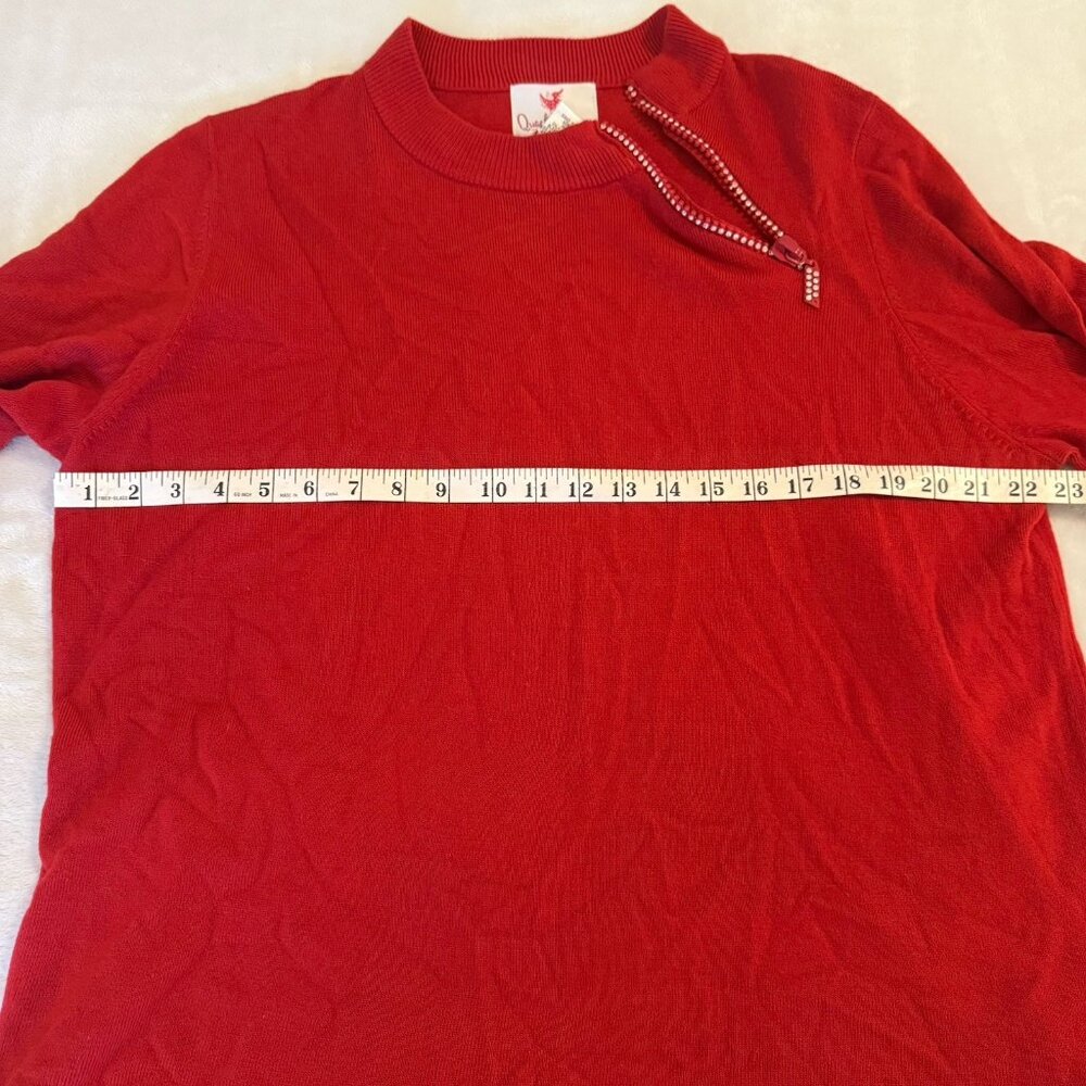 Quacker Factory 1/4 Side Zip Rhinestone Pullover Sweater Womens 1X Red Cozy Soft - Picture 7 of 12